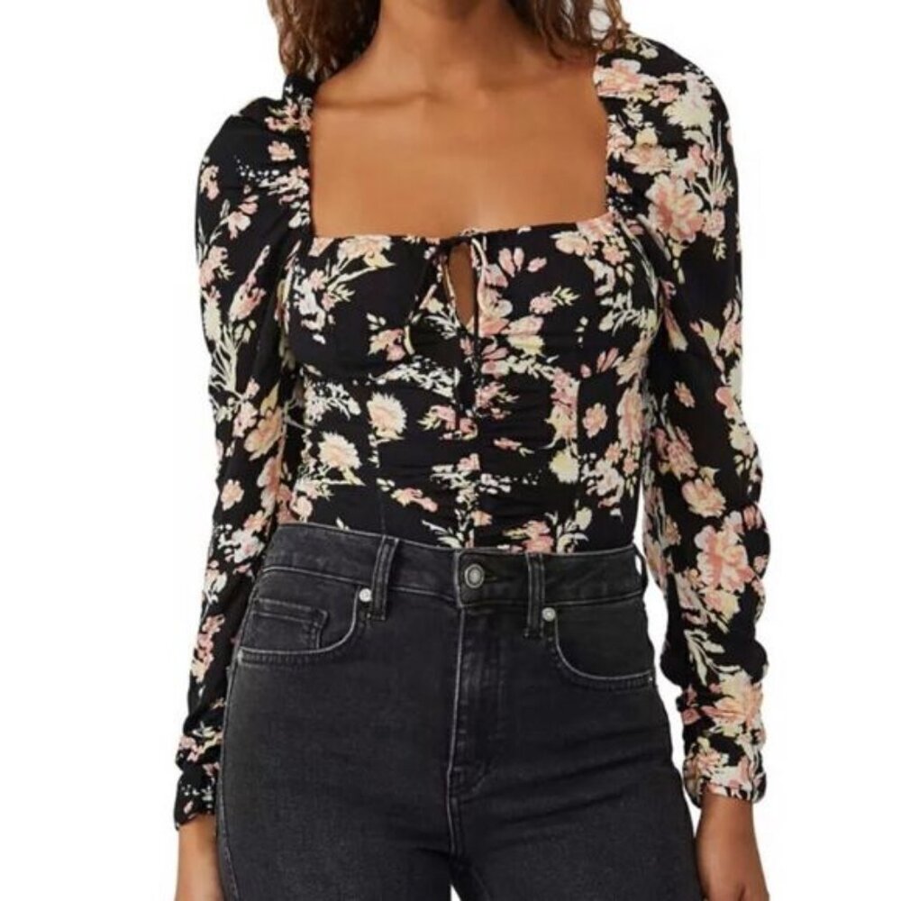Free People Hilary Printed Top Black